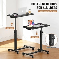 Adjustable Overbed Bedside Table, Hospital Bed Table with Wheels, Portable Ro…
