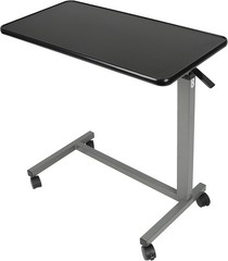 Vaunn Medical Adjustable Overbed Bedside Table with Wheels (Hospital Black