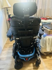 Permobil Power Wheelchair w/ Headrest & Joystick, 6-Wheel, Black/Blue