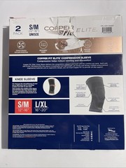 Elite Copper Fit Knee Compression Sleeve Flexible S/M 12″-16″, 2-PACK