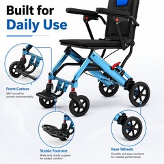 Lightweight Transport Wheelchair Foldable with Flip Armrests Swing Away Footrest