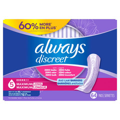 Always Discreet Adult Incontinence Pads Heavy Absorbency & Long Length, 64 Count