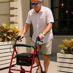 Rhythm Healthcare 4 Wheel Rollator Walker with 12×12″ Seat and 6″ Wheels, Red