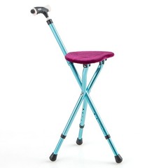 Folding Adjustable Cane Seat Aluminum Alloy Crutch Chair With Light Black