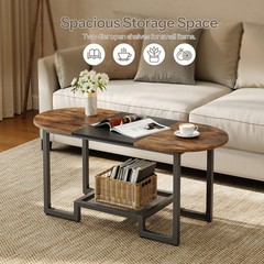 Hoobro Coffee Table Oval Small Coffee Table 2-Tier Storage Shelf Narrow Modern