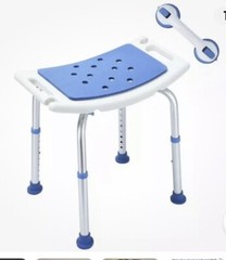 HEALTH LINE Eva Padded Shower Stool w/Suction Grab Bar White/Blue, New