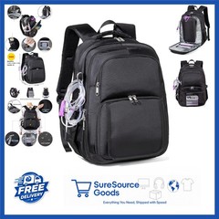 Black Enteral Feeding Tube Backpack for Adults with Multi-Compartment Storage