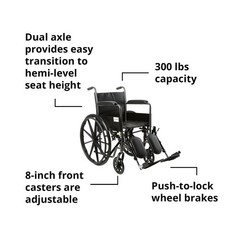 McKesson Wheelchair, Elevating Swing Away Foot Leg Rest, Fixed Arm, 18 in…