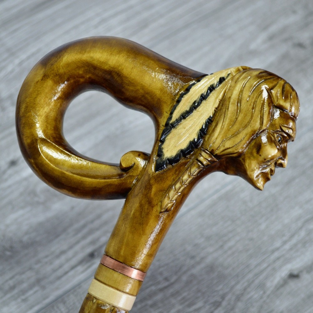 Cane Walking Stick Wooden carved Handmade – Native American