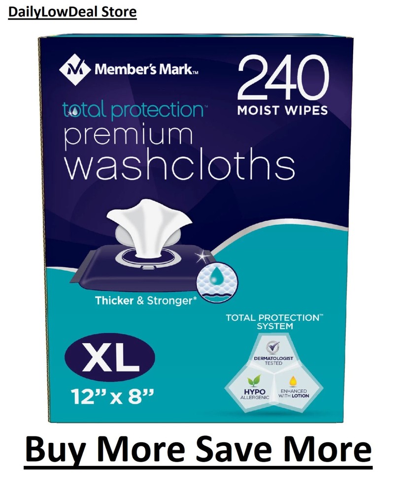 Member’s Mark 240 Adult Washcloth Disposable Moist Hand Face Body Wipes