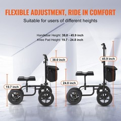 VEVOR Knee Scooter Carbon Steel Folding Knee Walker Recovery Scooter 350LB Loads