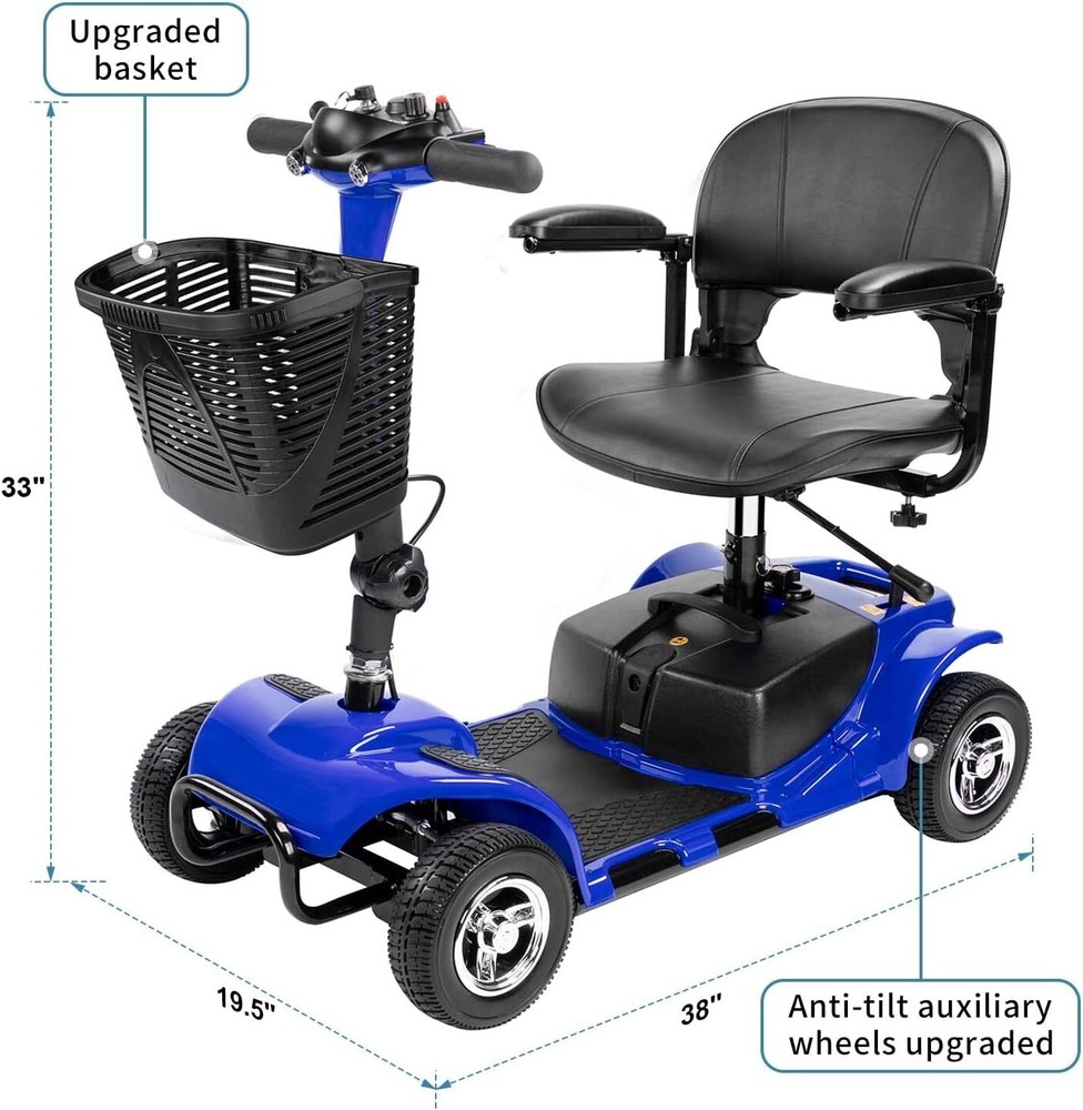 4 Wheels Mobility Scooter Power Wheel Chair Electric Device Compact w/ LED Light