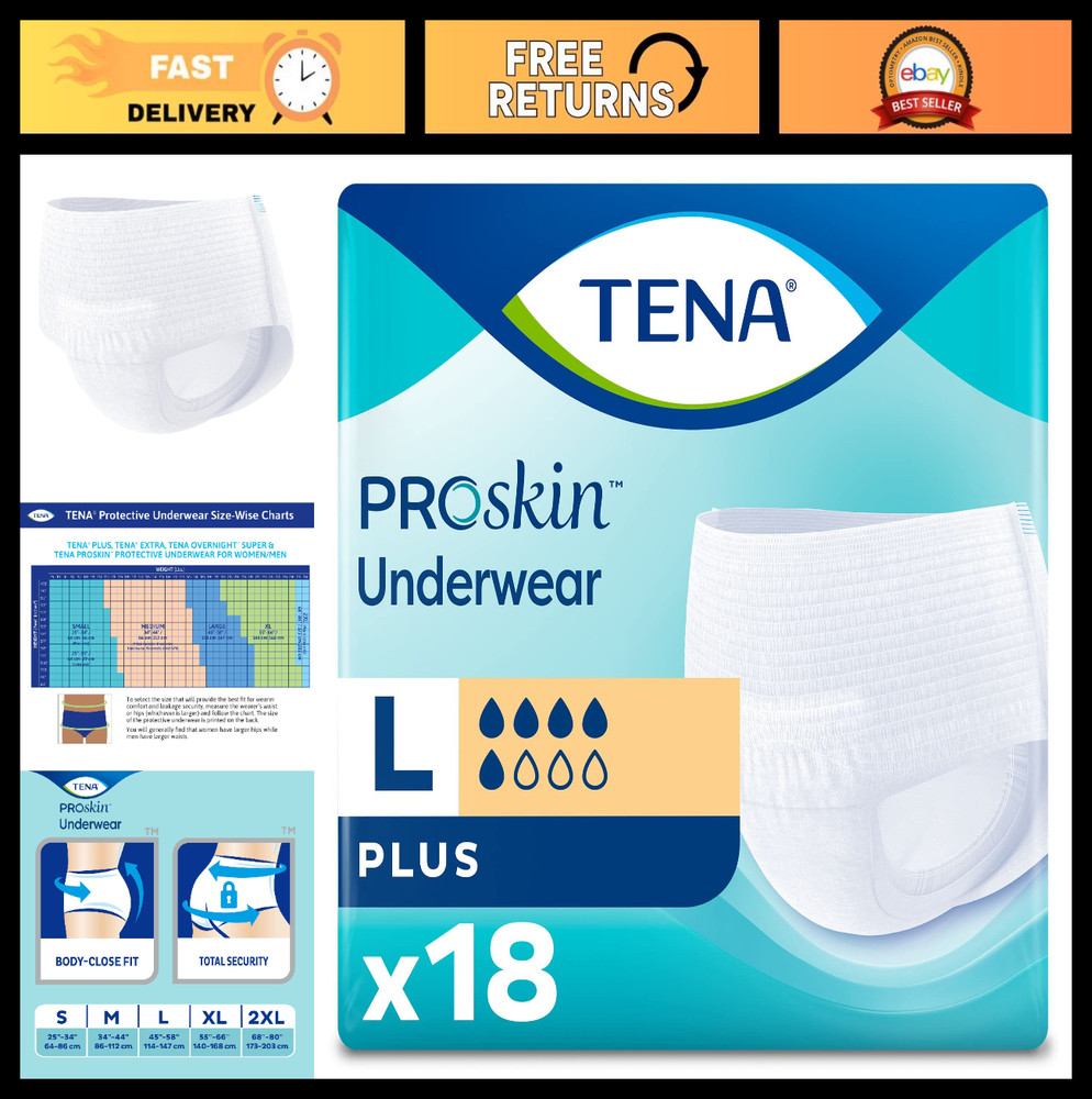 Disposable Pull-On Underwear for Adults, Large, Tear-Away Seams, 18 Count