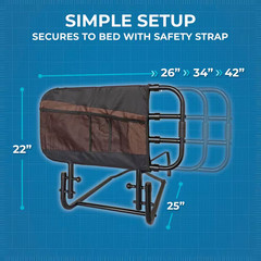 26 In. to 42 In. EZ Adjustable Bed Rail with Swing-Down Safety Railing and Pouch