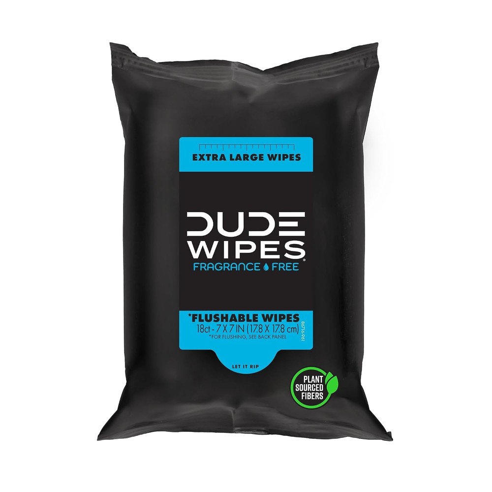 DUDE Wipes Unscented Travel Wipes – 1 pack (18 Count) – Extra-Large Adult Flusha