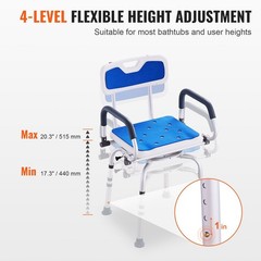 360° Swivel Shower Chair w/ Pivoting Arms, 400lb Support, Height Adjustable