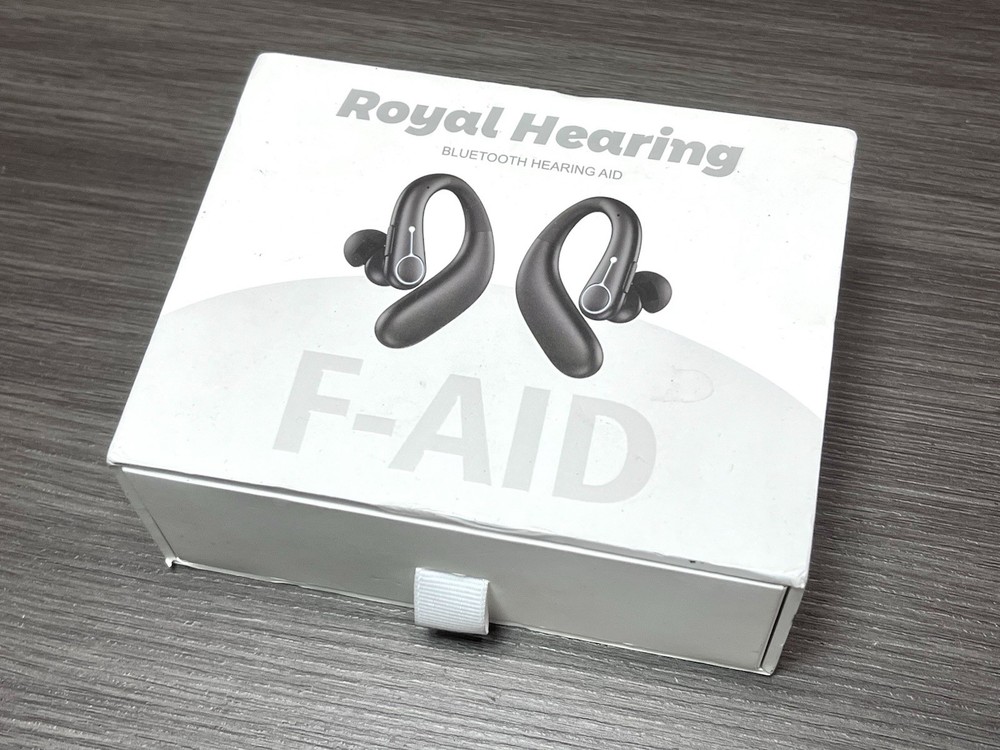 Royal Hearing F-Aid Bluetooth 5.3 Hearing Aid Earbuds Black Charging Case 18H