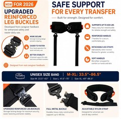 Gait Belt, Upgraded with Metal Buckle & Detachable Leg Straps, 7 Reinforced Hand