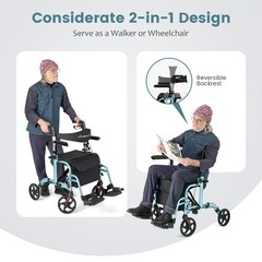 Costway Folding Rollator Walker w/Seat & 8″ Wheels Supports up to 300 lbs Navy
