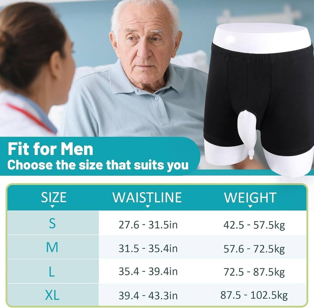 Wearable Urine Bag for Men, Reusable Leakproof with Elastic Waistband, Black