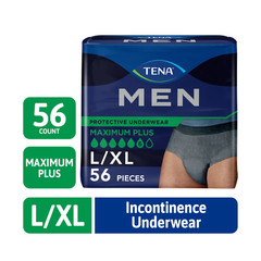 TENA Men Maximum Plus Incontinence Underwear L/XL 44-64″ Breathable Grey 56Count