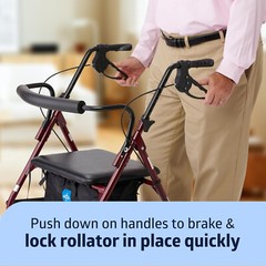 Medline Heavy Duty Steel Bariatric Rollator, 500 lb Weight Capacity, Burgundy