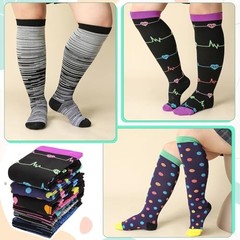 6 Pairs Plus Size Compression Socks for Women Wide Calf XX-Large Multicolor