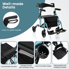 Costway Folding Rollator Walker w/Seat & 8″ Wheels Supports up to 300 lbs Navy