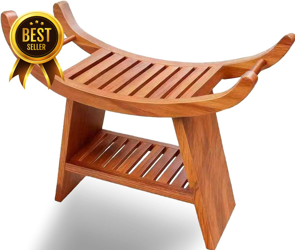 23 Inch Teak Shower Bench with Storage Shelf Holds 500 LBS