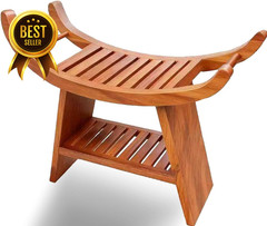 23 Inch Teak Shower Bench with Storage Shelf Holds 500 LBS