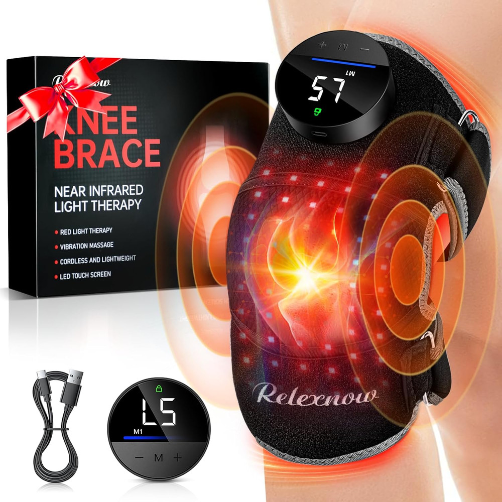 Red Light Therapy Knee Brace, Vibration Knee Massage with Extension Band, Wirele
