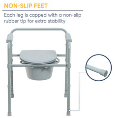 Steel Folding Deep Seat Bedside Commode Chair Heavy Duty Adult Gray 350 Lb drive