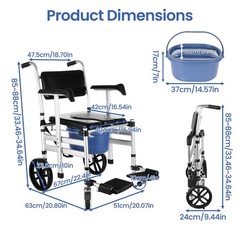 Bedside Commode Wheelchair: Drop Arms, 308lb Cap, Shower Chair, Anti-tilt