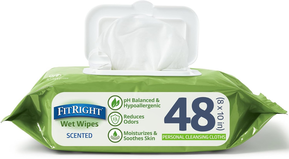 Fitright Aloe Personal Cleansing Cloth Wipes, Scented, Pack of 48, 8 X 10 Inch A