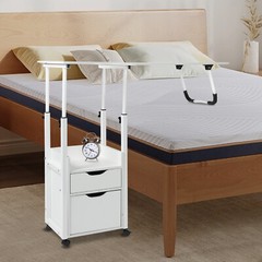 Overbed Table w/ Wheels, Movable Bedside Table, Height Adjustable Over Bed Desk