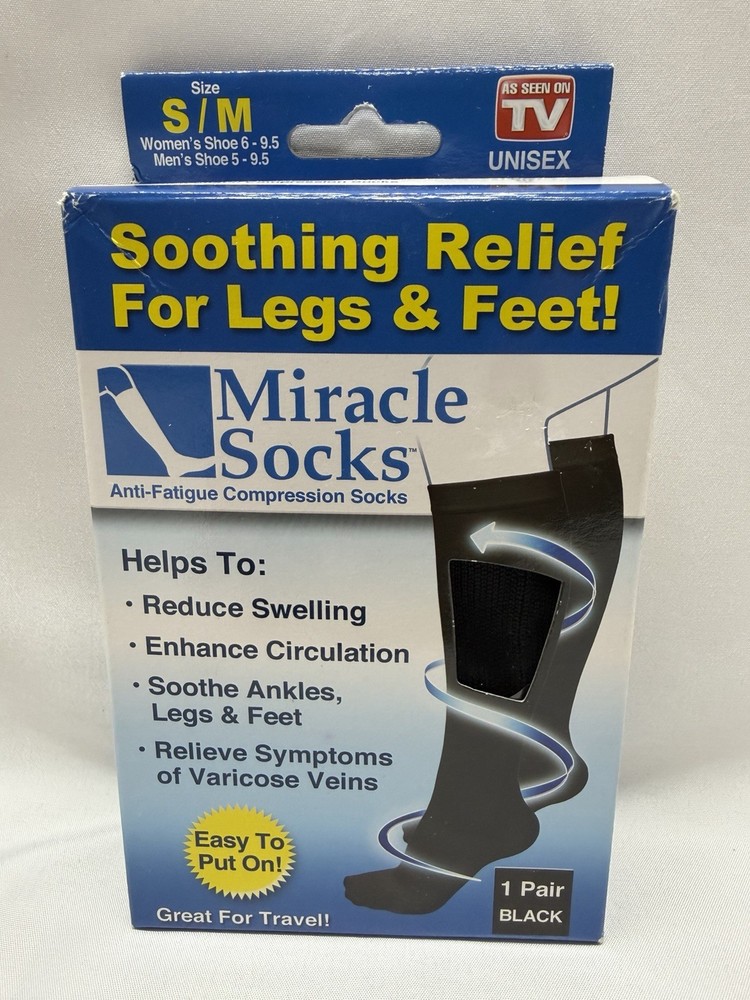 Miracle Socks Anti-Fatigue Compression Socks S/M Black 1 Pair New