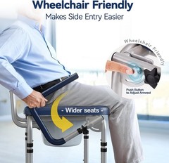 Drop Arm Bedside Commode Padded Seat 400lb 6.3QT Bucket Blue