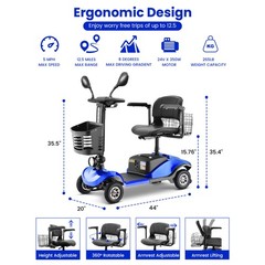 Foldable All Terrain Mobility Scooter 350W 12V20AH Dual Battery Elderly Adult
