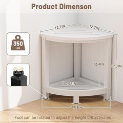 Corner Shower Bench HDPE Waterproof Double Layer Adjustable Feet Versatile Stool