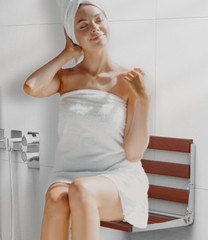 Foldable Wall-Mounted Shower Seat 20″ Red-Brown Wood Stainless Steel Frame