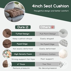 Tufted Corduroy Recliner Seat Cushion for Elderly, High Density 20x20x4 Brown