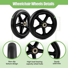 Royitay 2 Pack 6 Inch Rubber Wheelchair Wheels Replacement 6 inches, Black