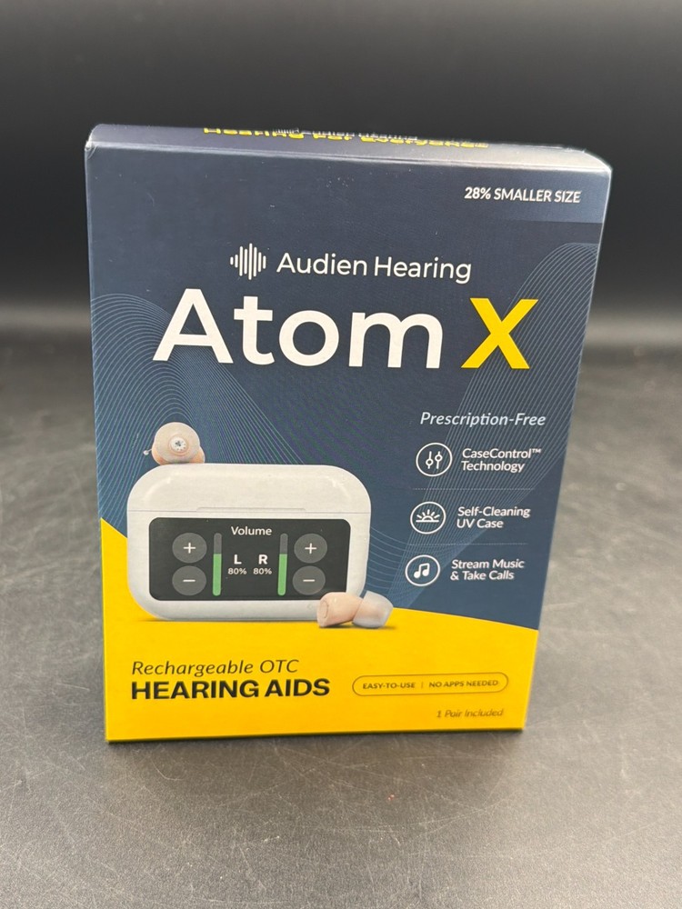 Audien Hearing Atom X Rechargeable OTC Touchscreen Bluetooth Hearing Aids New!