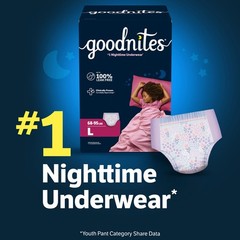 Goodnites Girls Nighttime Bedwetting Underwear, L (68-95 lbs), 34 Count