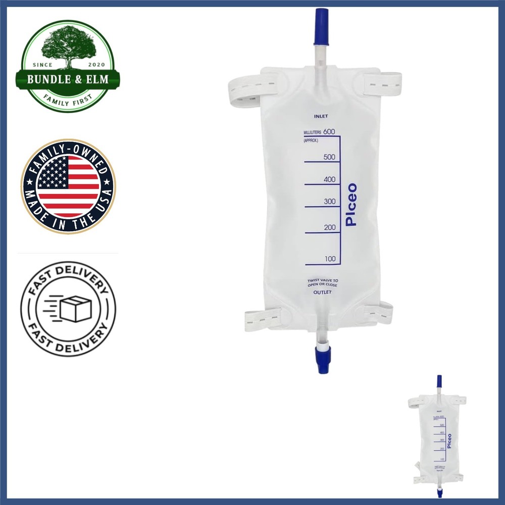Pack of 3 Urinary Drainage Bags, 600ml with Anti-Reflux Valve and Cloth Straps