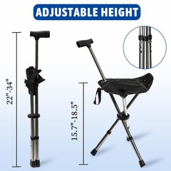 FATTCHIAR Cane with Seat, Walking Stick Seats, Chair 22″-34″, Black