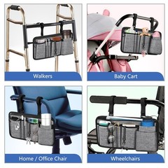 FINPAC Wheelchair Side Storage Bag w/Cup Holder, Wheelchair Armrest Accessories