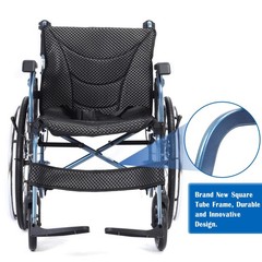 Medwarm Foldable Lightweight Wheelchairs with 22 Inch Rear Wheel, Blue