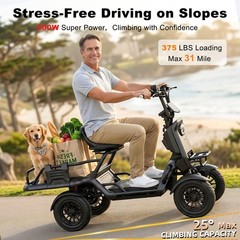 Heavy-Duty 4-Wheel Mobility Scooter 50Km Range 3-Speed 15.5 MPH 220lbs Load