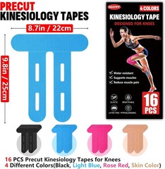 16 PCS Kinesiology Tape for Knees, 4 Colors Knee Support Tape, Precut Knee Tape